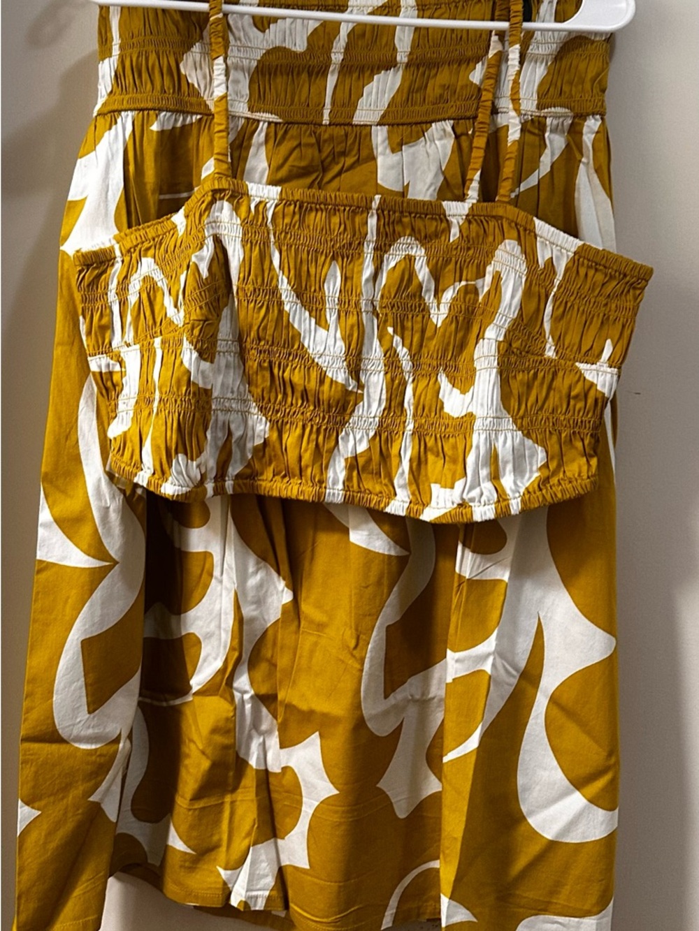 Mustard Yellow and White Printed Smocked Tank and Skirt Set